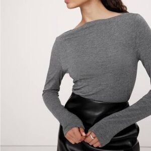 Banana Republic, LUXE WOOL-BLEND BOAT-NECK TOP, MD grey